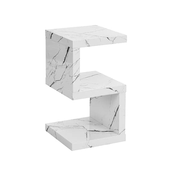 Miami High Gloss S Shape Side Table In Vida Marble Effect_2