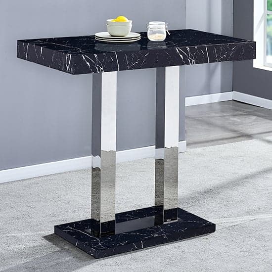 Milano Marble Effect Gloss Bar Table With 4 Ripple White Stools_2