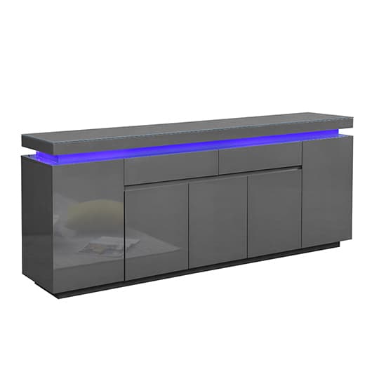 Odessa Grey High Gloss Sideboard With 5 Door 2 Drawer And LED_3