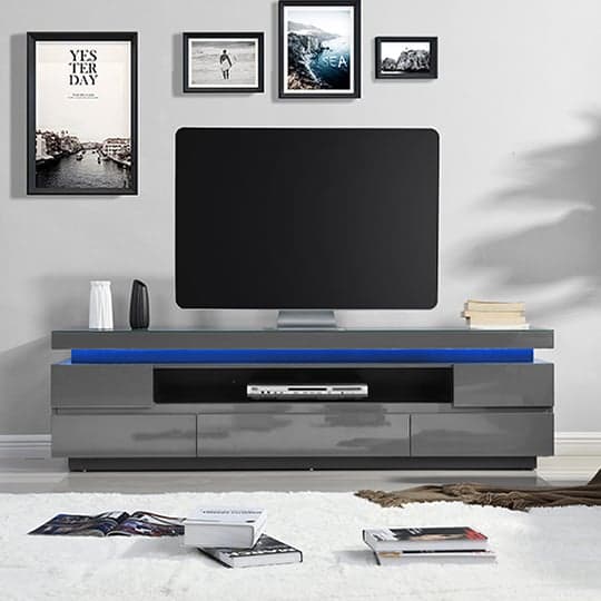 Odessa Grey High Gloss TV Stand With 5 Drawers And LED Lights_2