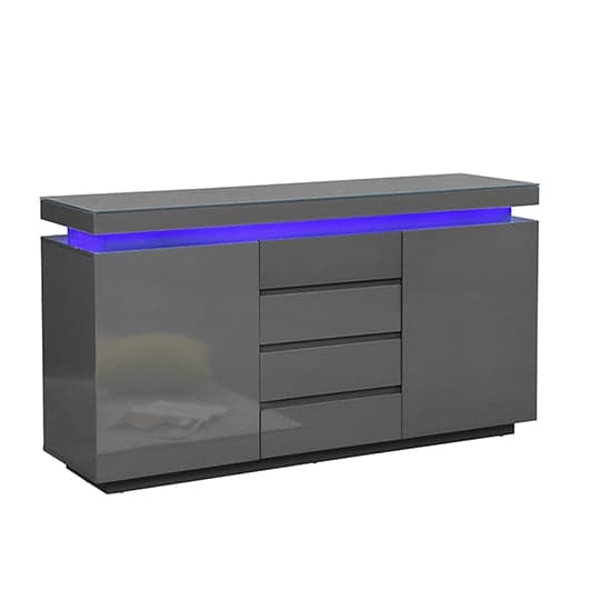 Odessa Grey High Gloss Sideboard With 2 Door 4 Drawer And LED_3