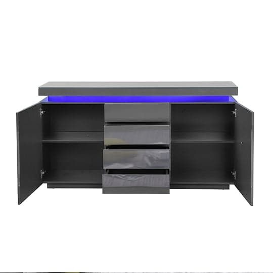 Odessa Grey High Gloss Sideboard With 2 Door 4 Drawer And LED_6