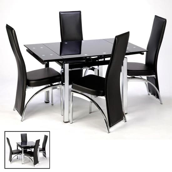 Paris Extending Black Glass Dining Table With Chrome Metal Legs_4