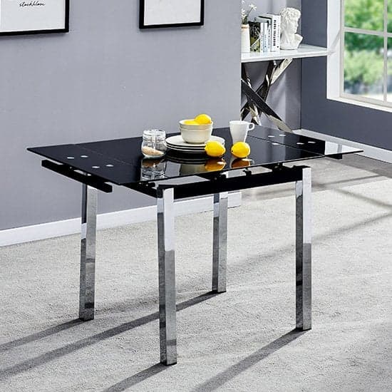 Paris Extending Black Glass Dining Table With Chrome Metal Legs_1