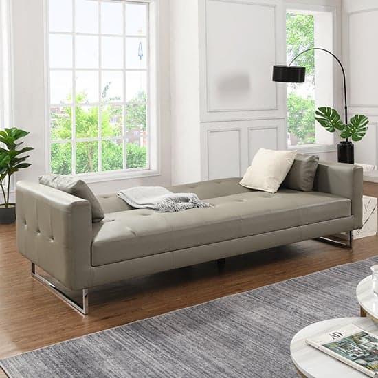 Paris Faux Leather 3 Seater Sofa Bed In Grey_3