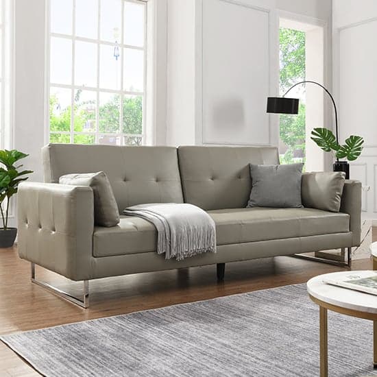 Paris Faux Leather 3 Seater Sofa Bed In Grey_2