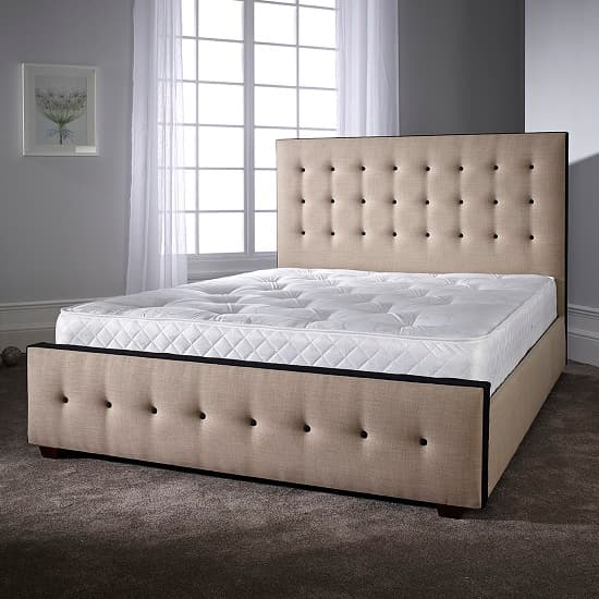Paulina Bed In Linoso Sand With Dark Wooden Feet_1