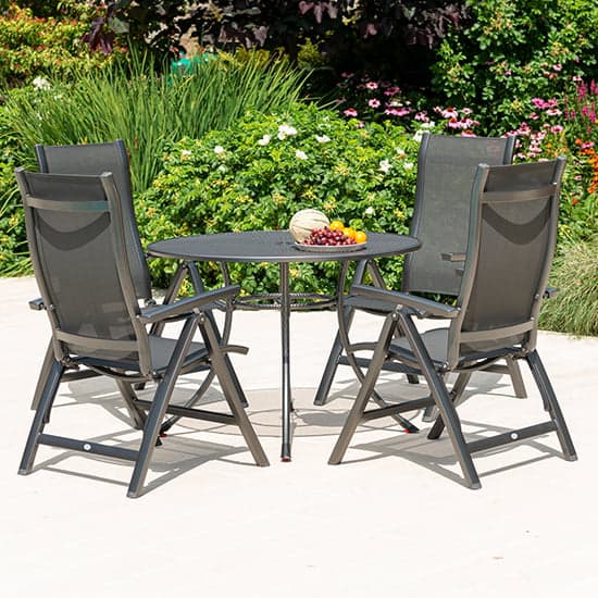 Prats Outdoor 1050mm Dining Table With 4 Recliners In Grey_1