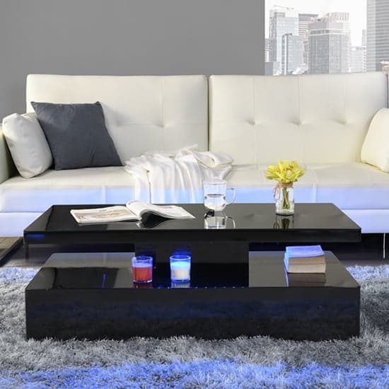 Quinton Glass Top High Gloss Coffee Table In Black With LED_2