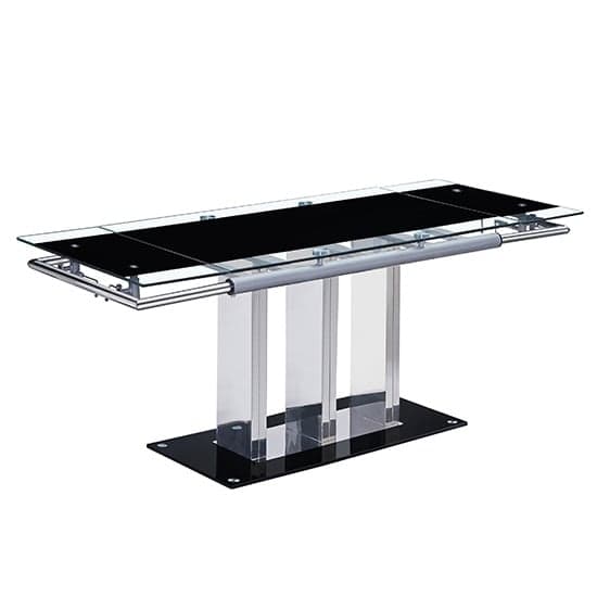 Rihanna Extending Black Glass Dining Table With Chrome Supports_2
