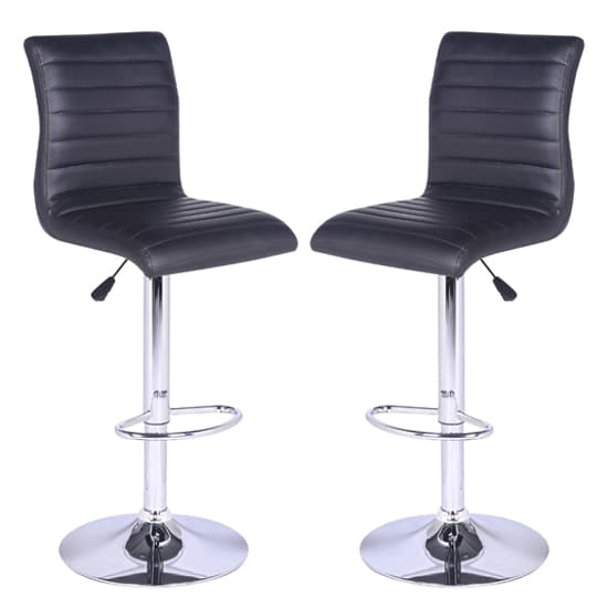 Ripple Black Faux Leather Bar Stools With Chrome Base In Pair