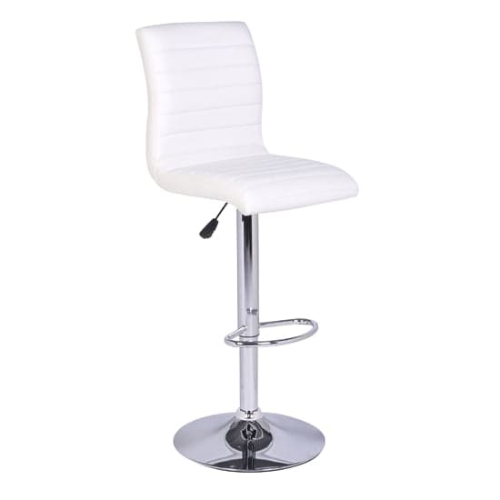 Ripple White Faux Leather Bar Stools With Chrome Base In Pair_2