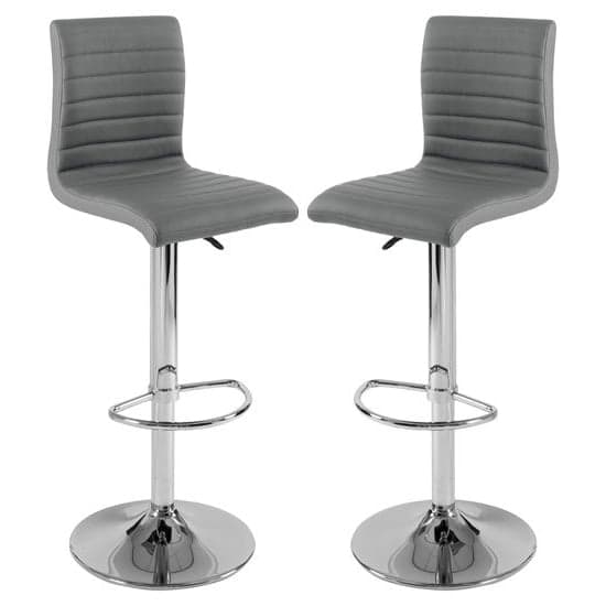 Ripple Grey Faux Leather Bar Stools With Chrome Base In Pair_1