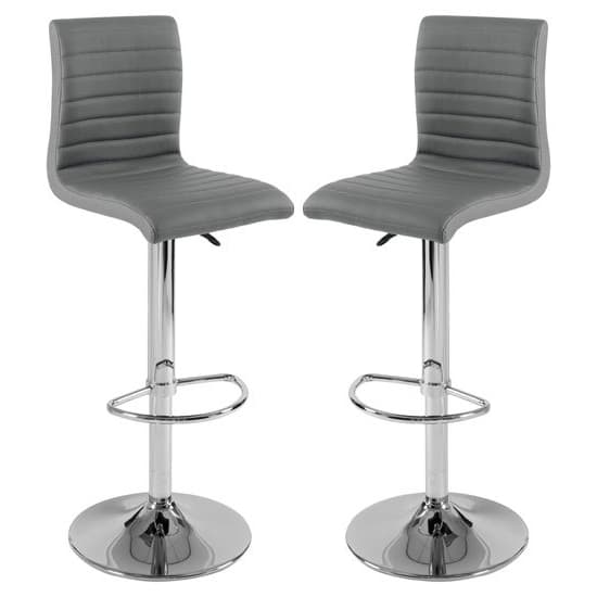 Ripple Grey Faux Leather Bar Stools With Chrome Base In Pair