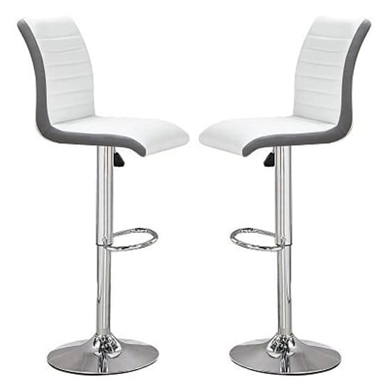 Ritz White And Grey Faux Leather Bar Stools In Pair_1