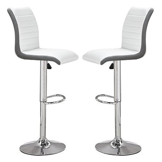 Ritz White And Grey Faux Leather Bar Stools In Pair Furniture in Fashion