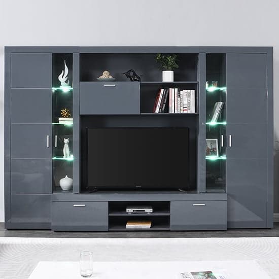 Roma Entertainment Unit Grey With High Gloss Fronts And LED_2