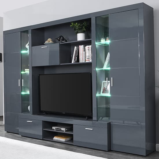Roma Entertainment Unit Grey With High Gloss Fronts And LED Furniture in Fashion