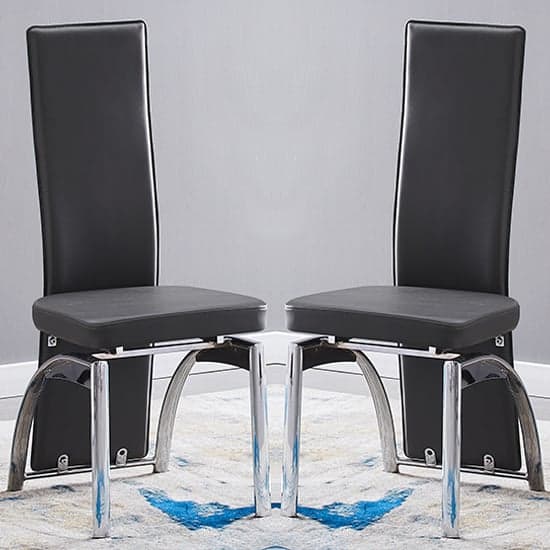 Romeo Black Faux Leather Dining Chairs With Chrome Legs In Pair_1