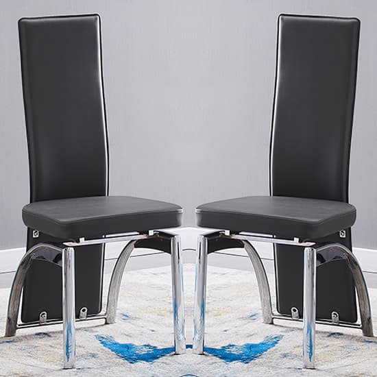 Romeo Black Faux Leather Dining Chairs With Chrome Legs In Pair