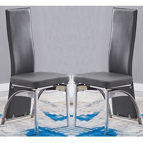 Romeo Grey Faux Leather Dining Chairs With Chrome Legs In Pair_1