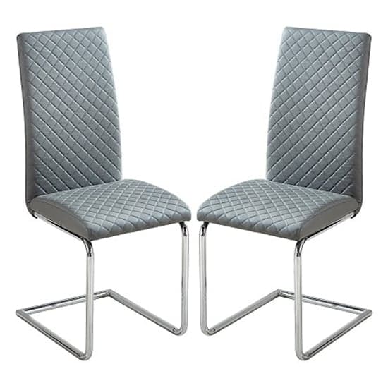 Ronn Grey Faux Leather Dining Chairs With Chrome Legs In Pair_1
