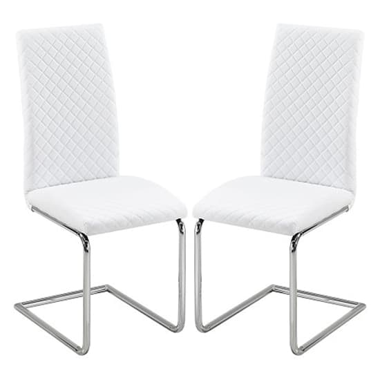 Ronn White Faux Leather Dining Chairs With Chrome Legs In Pair