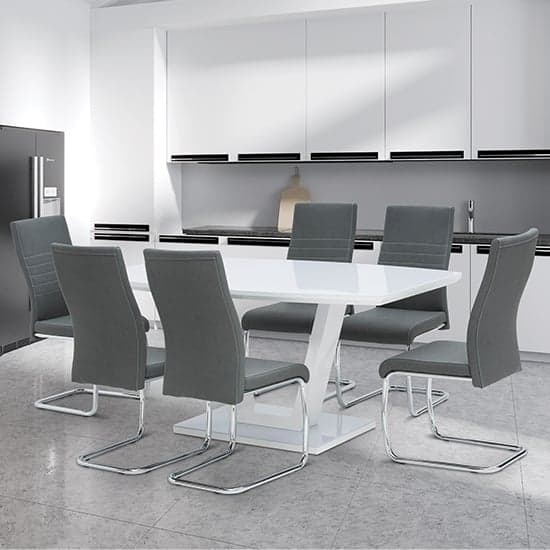 Samson Glass Dining Table In White High Gloss 6 Grey Chairs_1