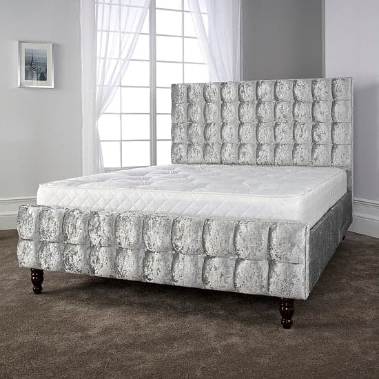 Breslin Stylish Bed In Glitz Ice With Baroque Wooden Feet