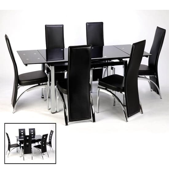 Sarah Extending Glass Dining Table With 6 Romeo Dining Chairs_3