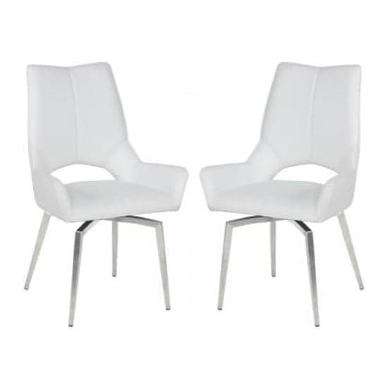 Scissett Swivel White Faux Leather Dining Chairs In Pair_1