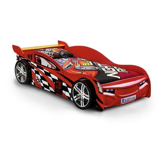 Sabaean Kids Racing Car Bed In High Gloss Red_1