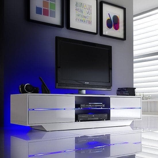 Sienna High Gloss TV Stand In White With Multi LED Lighting