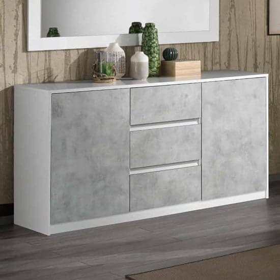 Sion Sideboard 2 Doors 3 Drawers In White And Concrete Effect_1