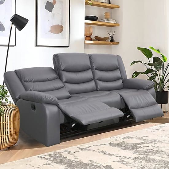 Sorreno Bonded Leather Recliner 3 Seater Sofa In Dark Grey_2