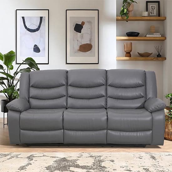 Sorreno Bonded Leather Recliner 3 Seater Sofa In Dark Grey_3