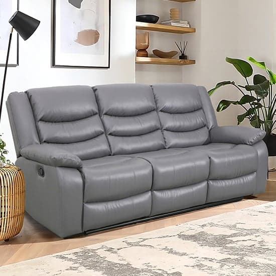 Sorreno Bonded Leather Recliner 3 Seater Sofa In Dark Grey_1