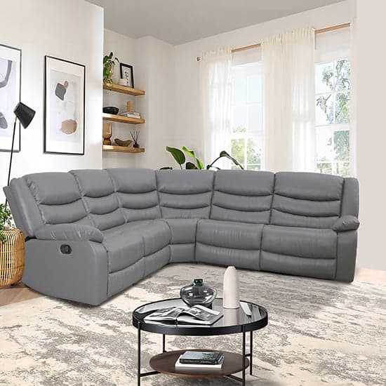Sorreno Bonded Leather Recliner Corner Sofa In Dark Grey_2