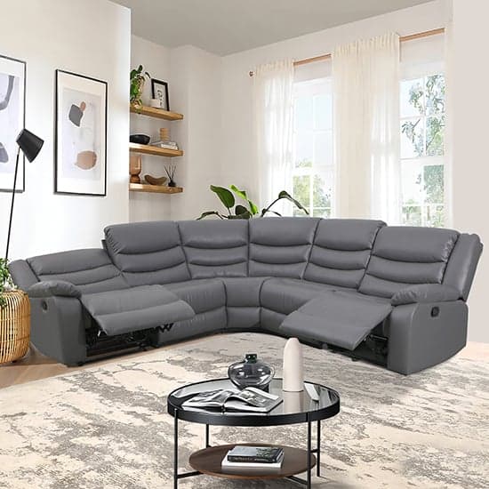 Sorreno Bonded Leather Recliner Corner Sofa In Dark Grey_3