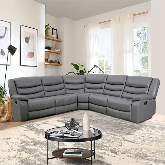 Sorreno Bonded Leather Recliner Corner Sofa In Dark Grey_1