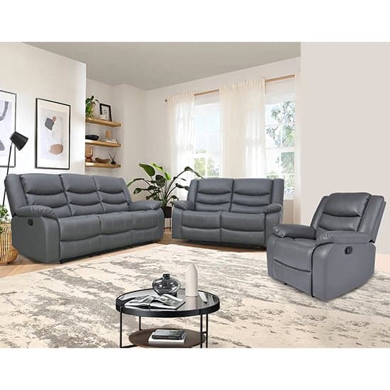 Sorreno 3+2+1 Bonded Leather Recliner Sofa Set In Dark Grey_1