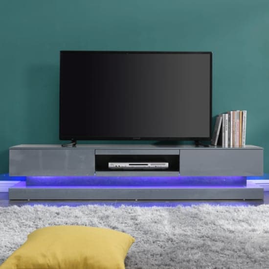 Score High Gloss TV Stand In Mid Grey And Multi LED Lighting_2