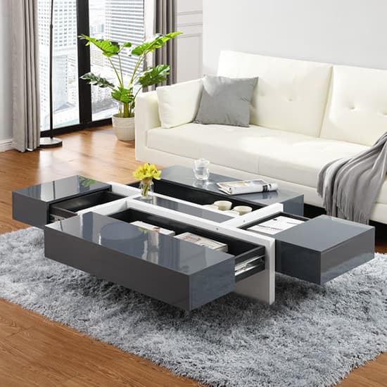Storm High Gloss Storage Coffee Table In Grey And White Furniture in
