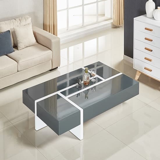 Storm High Gloss Storage Coffee Table In Grey And White Furniture in