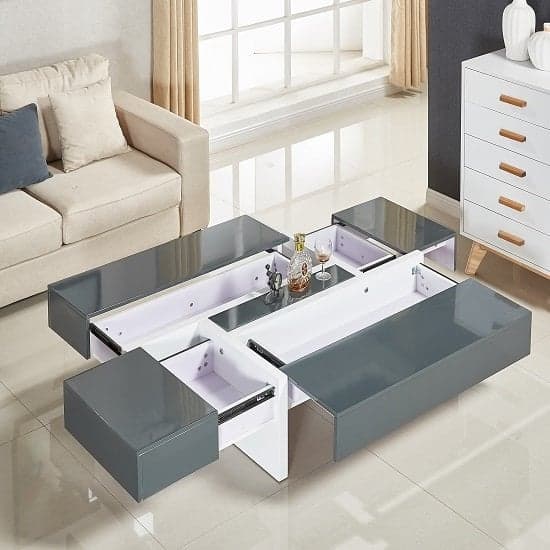 Storm High Gloss Storage Coffee Table In Grey And White_4