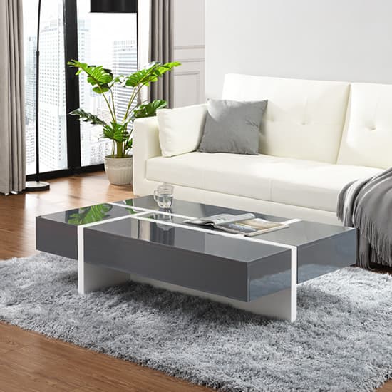 Storm High Gloss Storage Coffee Table In Grey And White Furniture in