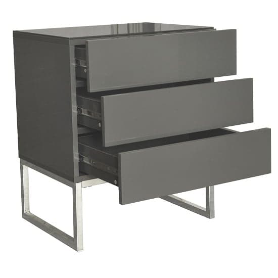 Strada High Gloss Bedside Cabinet With 3 Drawers In Grey_4