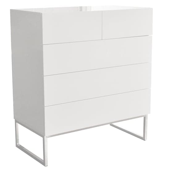 Strada High Gloss Chest Of 5 Drawers In White_5