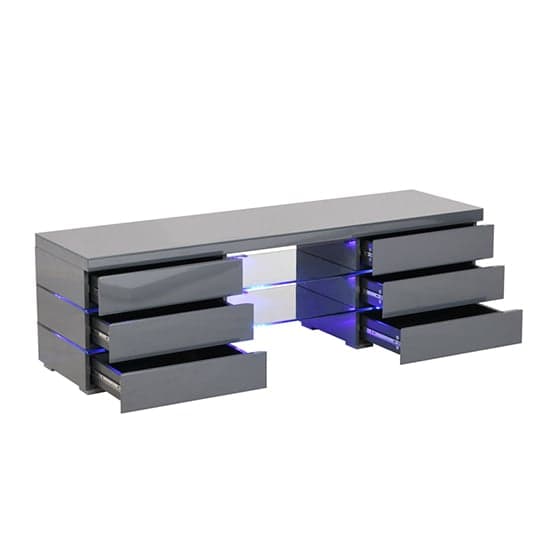 Svenja High Gloss TV Stand In Grey With Blue LED Lighting_4