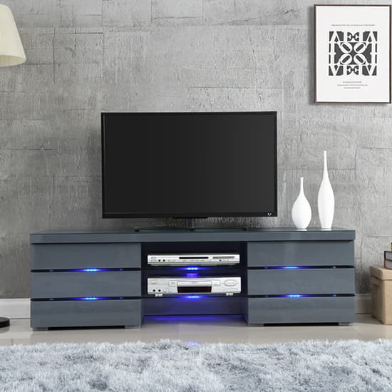 Svenja High Gloss TV Stand In Grey With Blue LED Lighting_9